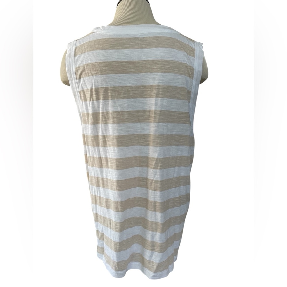 LOFT Crewneck Tan White Stripe Sleeveless Tank Top Preppy Classic Size XL NWOT - Picture 2 of 8